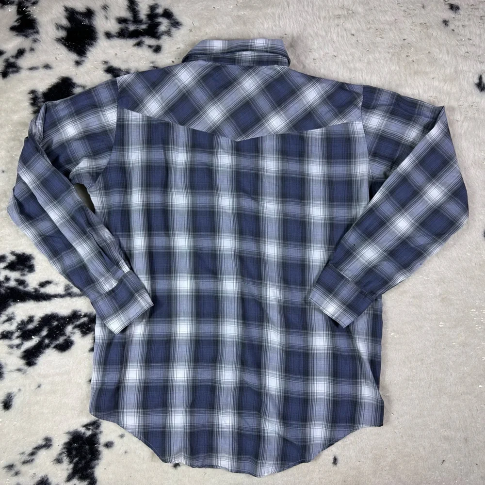 Outlaw Western Wear Men’s Blue Plaid Button Down Shirt Size XLT